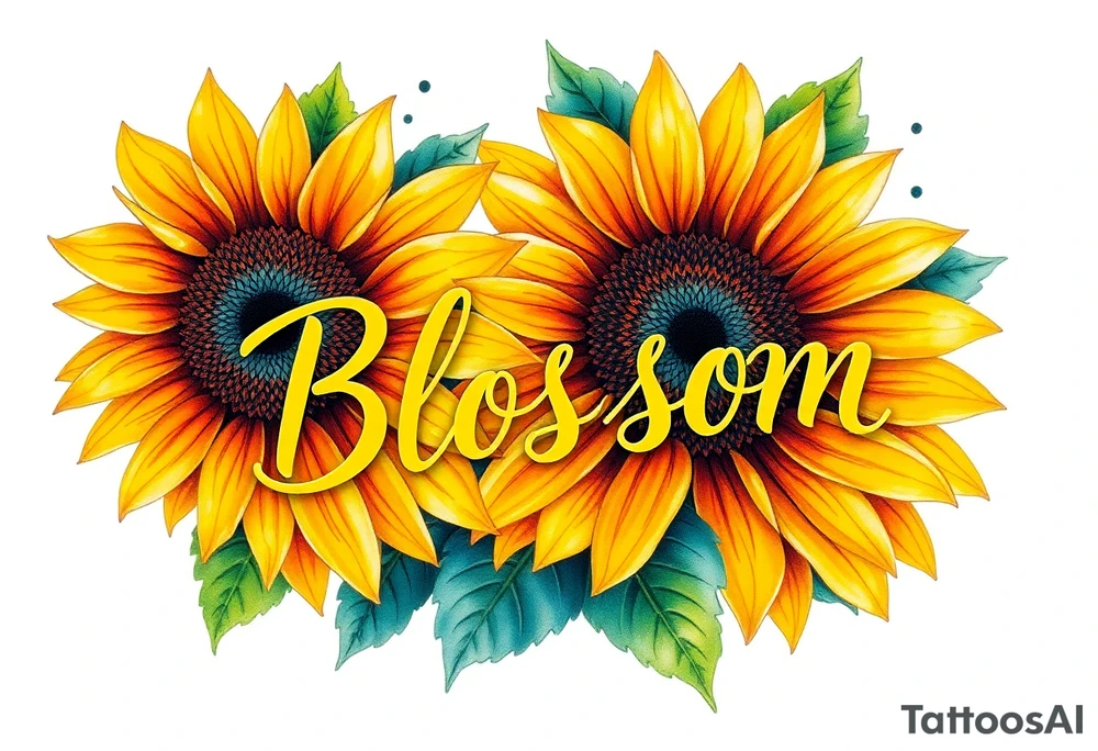 Sunflowers with “Blossom” written through it tattoo idea