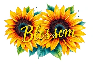 Sunflowers with “Blossom” written through it tattoo idea