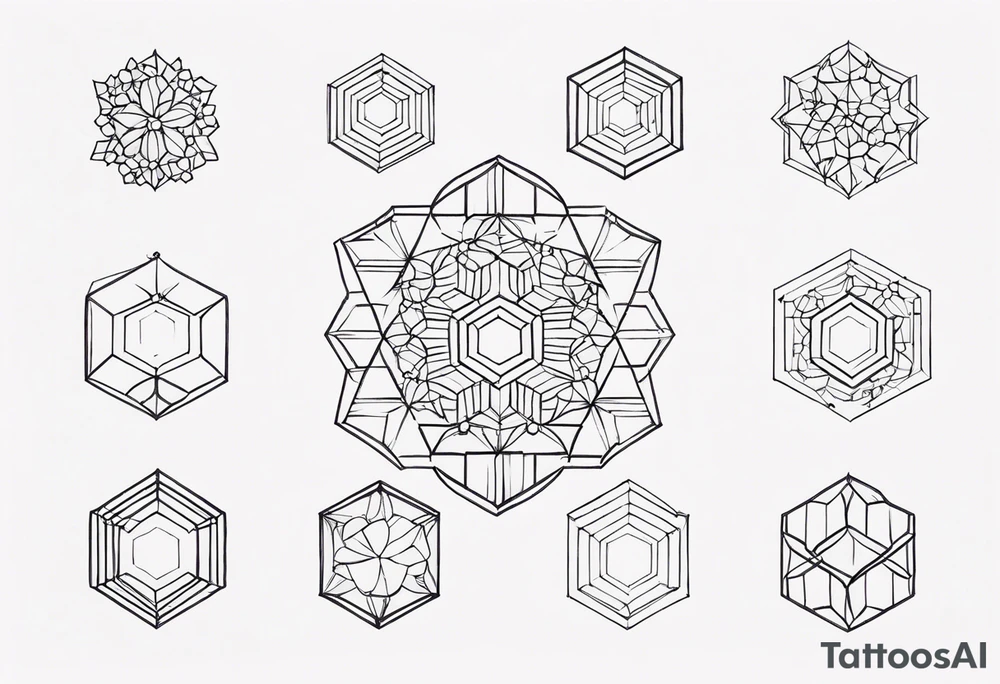 Draw a circular ring of twelve small hexagons tattoo idea