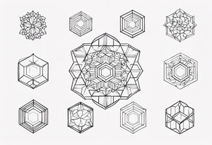Draw a circular ring of twelve small hexagons tattoo idea