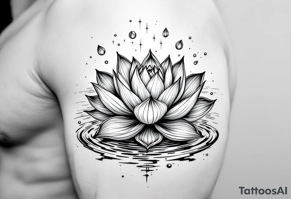 serene lotus flower emerging from sacred waters with ripples tattoo idea