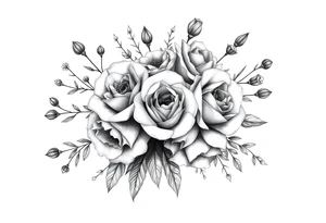 vintage bouquet of wild roses and meadow flowers with morning dew tattoo idea