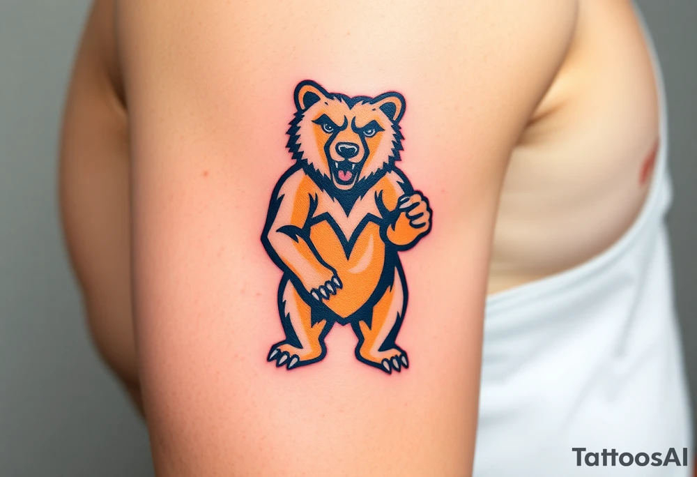 University of Northern Colorado bear mascot  standing on 2 feet with university of Northern Colorado color tattoo idea