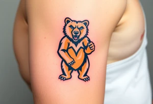 University of Northern Colorado bear mascot  standing on 2 feet with university of Northern Colorado color tattoo idea