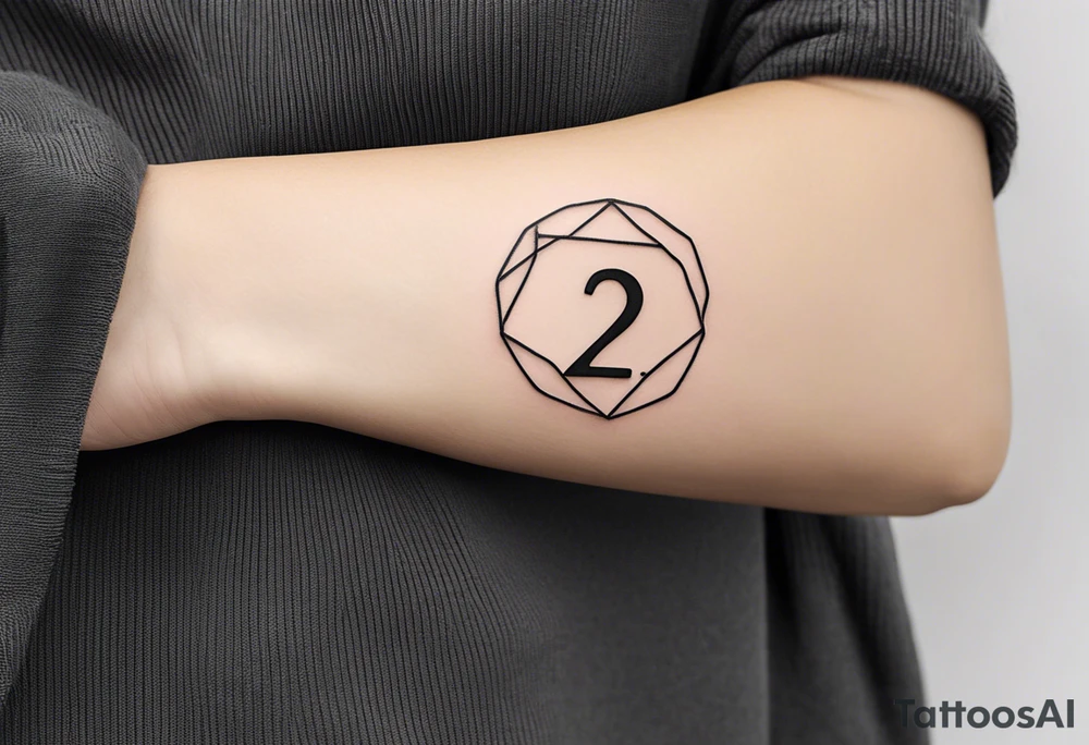 Minimalist tattoo with ultra-thin lines, where the number 22 is the main element, representing luck and eternal love with my girlfriend. The design should be subtle and elegant, with an abstract or geometric detail symbolizing our bond and special connection. Ideally in black and white, with a modern and timeless style, perfect for the forearm, chest, or behind the ear tattoo idea