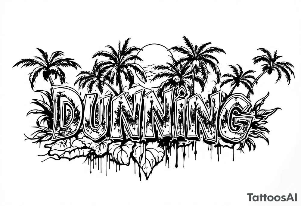 Dunning, Jungle theme with palm trees,taino symbols,philipino sun, tattoo idea