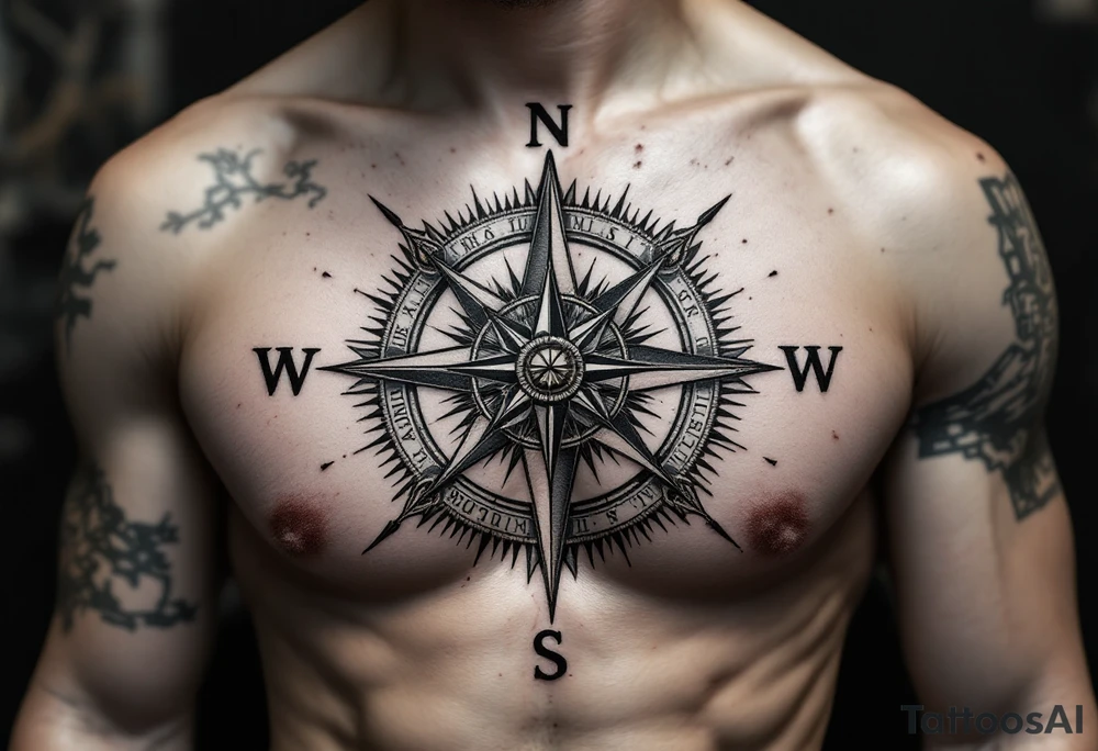 Roman stoic theme with sun dial compass tattoo idea