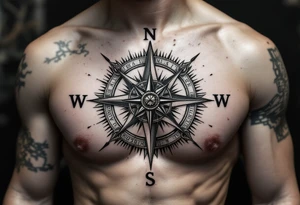 Roman stoic theme with sun dial compass tattoo idea