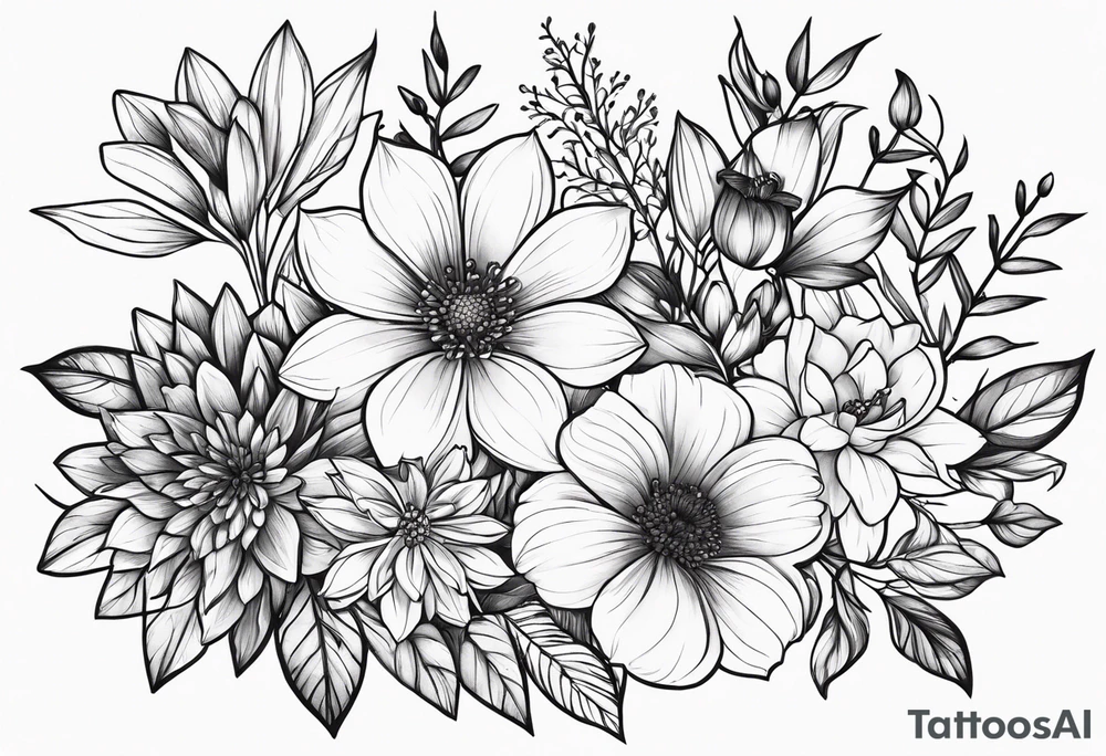May november December February birth flower bouquet tattoo idea