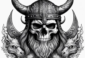 Viking skull with helmet and dragon head tattoo idea