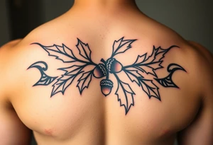 on the chest an oak branch with thick leaves and acorns oak branch with thick leaves and acorns tattoo idea
