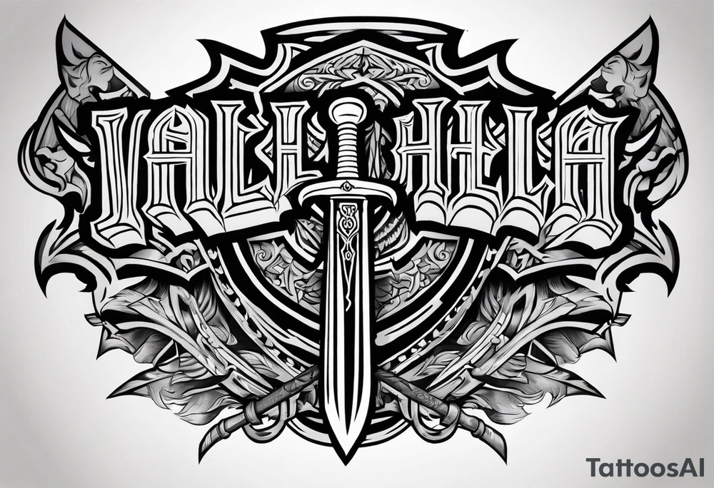 Valhalla on fire shield sword tattoo idea