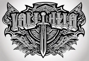Valhalla on fire shield sword tattoo idea