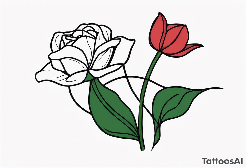 One tulip & one rose tattoo idea