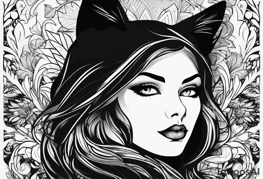 pop-art style black cat tattoo idea