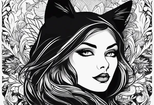 pop-art style black cat tattoo idea
