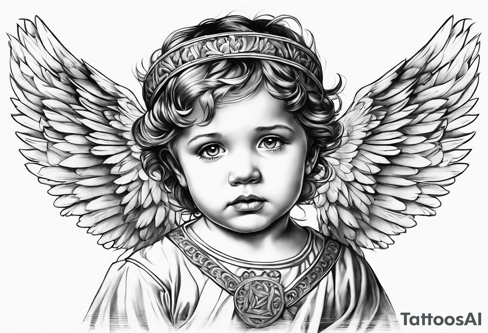 Littl angel kid, roman style tattoo idea