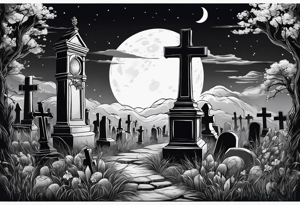 graveyard with moon tattoo idea