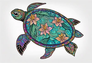 tropical psychedelic turtle's back, top down view, as seen from above tattoo idea