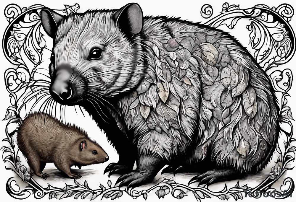 Wombat with a Platypus, an Echidna & a Sugar Glider tattoo idea