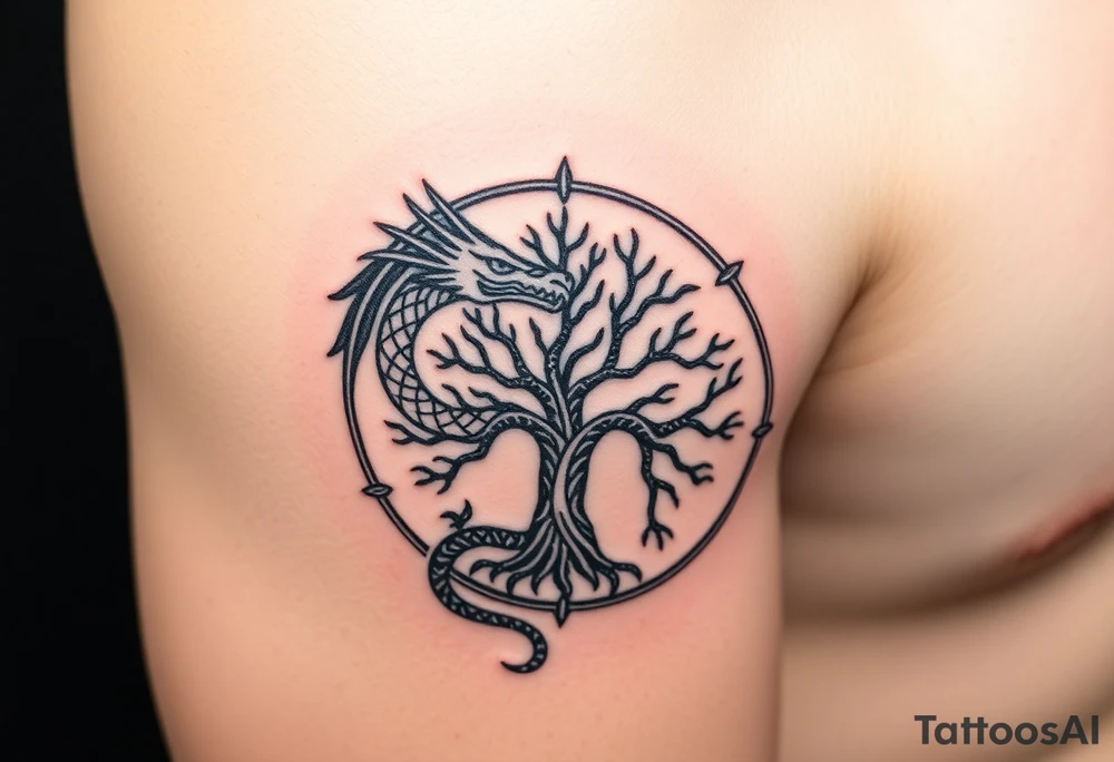 a dragon encircling the tree of life tattoo idea