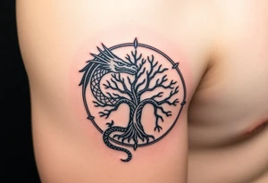 a dragon encircling the tree of life tattoo idea