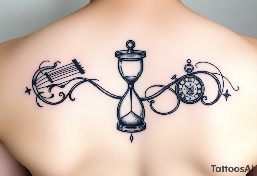 mother/son: music, hourglass, pocket watch, puzzle pieces, strength, forgiveness, love, infinity tattoo idea