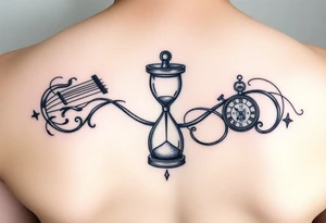 mother/son: music, hourglass, pocket watch, puzzle pieces, strength, forgiveness, love, infinity tattoo idea