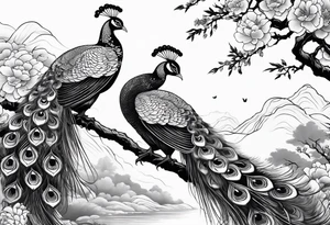 chinese peacocks flying tattoo idea