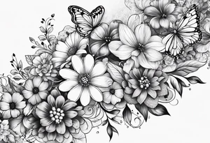 lace feminine full arm sleeve
with butterflies and flowers tattoo idea