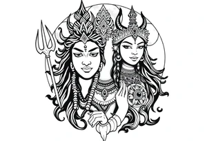 Lord Shiva, Godess Kali, Godess Lilith with the moon phases in the background tattoo idea