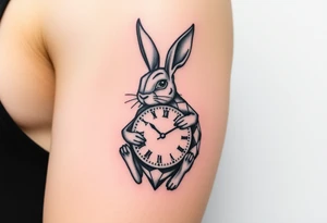 Geometrical rabbit holding a clock tattoo idea