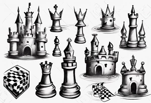 a castle from chess that is mostly sketched out tattoo idea