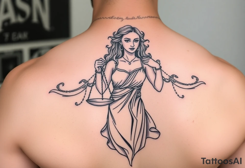 Woman holding a Libra scale tattoo idea