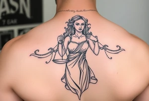 Woman holding a Libra scale tattoo idea