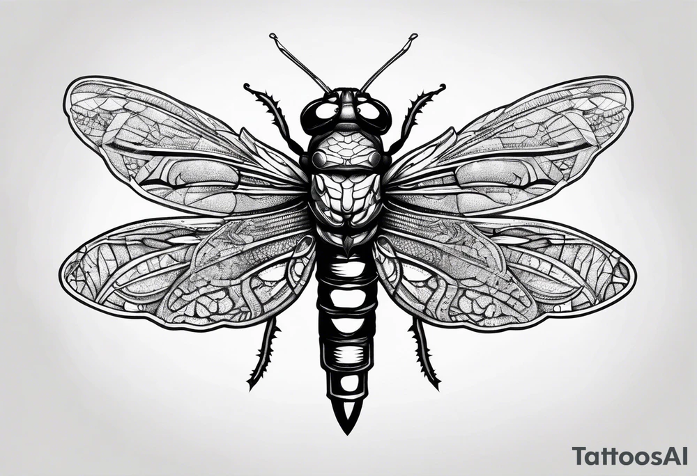 Cicada stippled and shaded with sword going through it tattoo idea