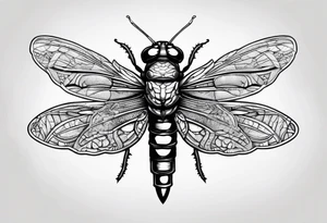 Cicada stippled and shaded with sword going through it tattoo idea