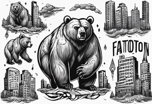 Serious bear coming up behind a city tattoo idea