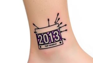 Racing half marathon bib 2013 purple and gold running safety pins piercing the skin running tattoo idea