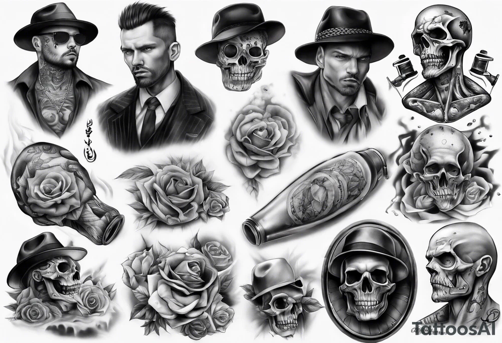 full stomach gangster sleeve realistic tattoo idea
