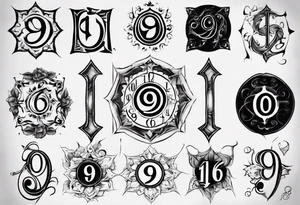 number 9 right side up and upside down connected tattoo black and grey on inside forearm 9:16 aspect ratio tattoo idea