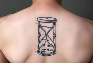 A broken hourglass what the sand transforming into hards with the words I will ride till the end. tattoo idea