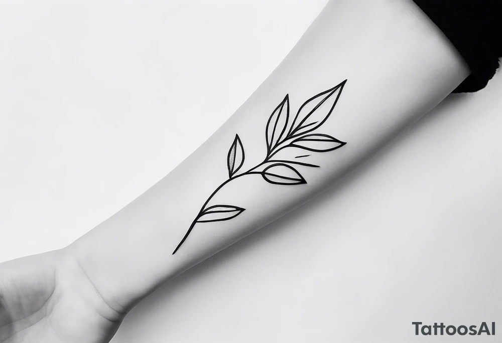 small feminine minimalist tattoo of a stick with leafs and flower on wrist tattoo idea