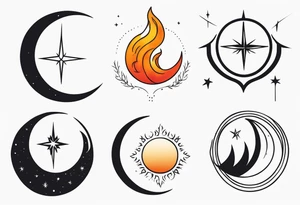 explore symbole 
sacred crescent moon 
glyph 
fire symbol 
celestial tattoo idea