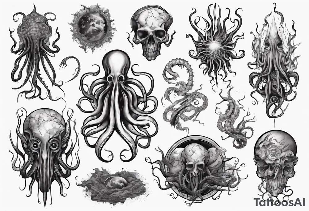 a tattoo on the theme of lovecraft, with long tentacles that embrace the earth tattoo idea