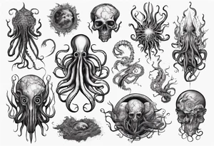 a tattoo on the theme of lovecraft, with long tentacles that embrace the earth tattoo idea