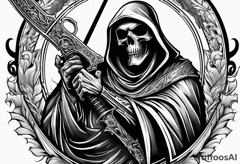 grim reaper with sword and pistol tattoo idea