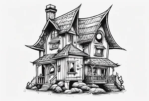 A little house with a monster coming out of its pointy roof tattoo idea