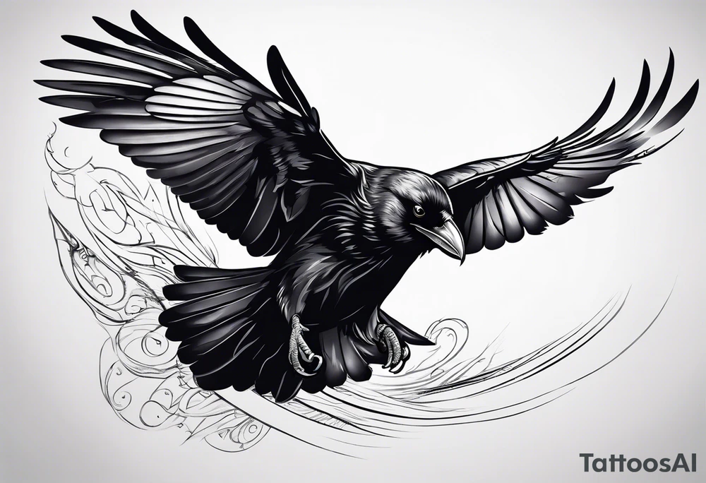 Raven, swooping towards camera, up angle tattoo idea