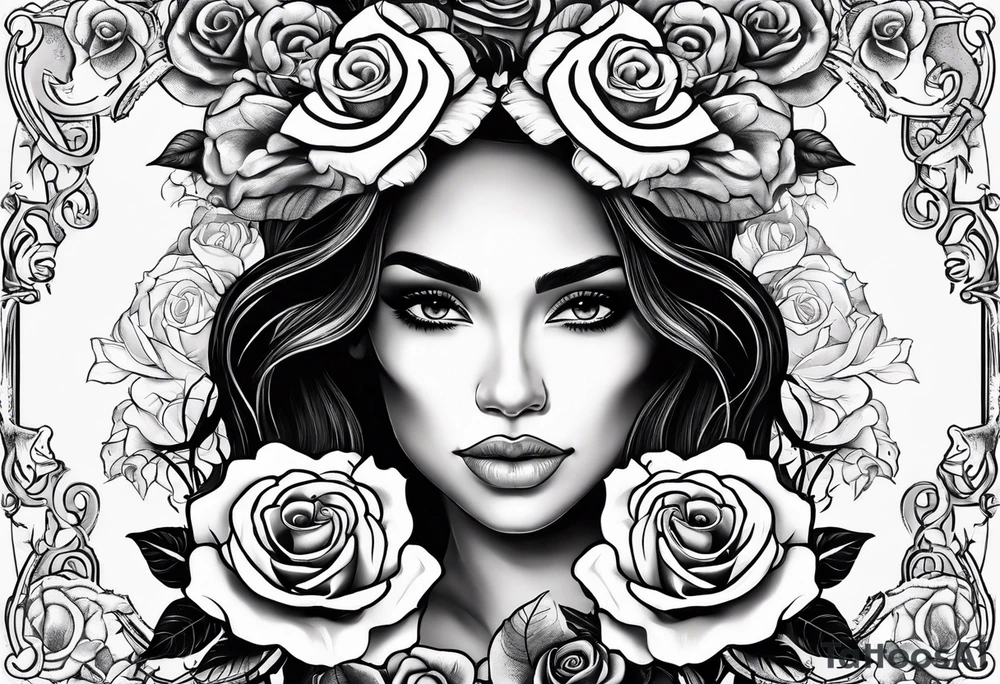 Hispanic/ Latin  woman  with half skull face , roses, loving heART, strength,  cancer zodiac sign  , time heals all tattoo idea